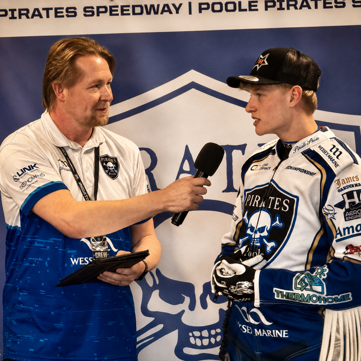 Lee Tyers interviewing at Poole Speedway