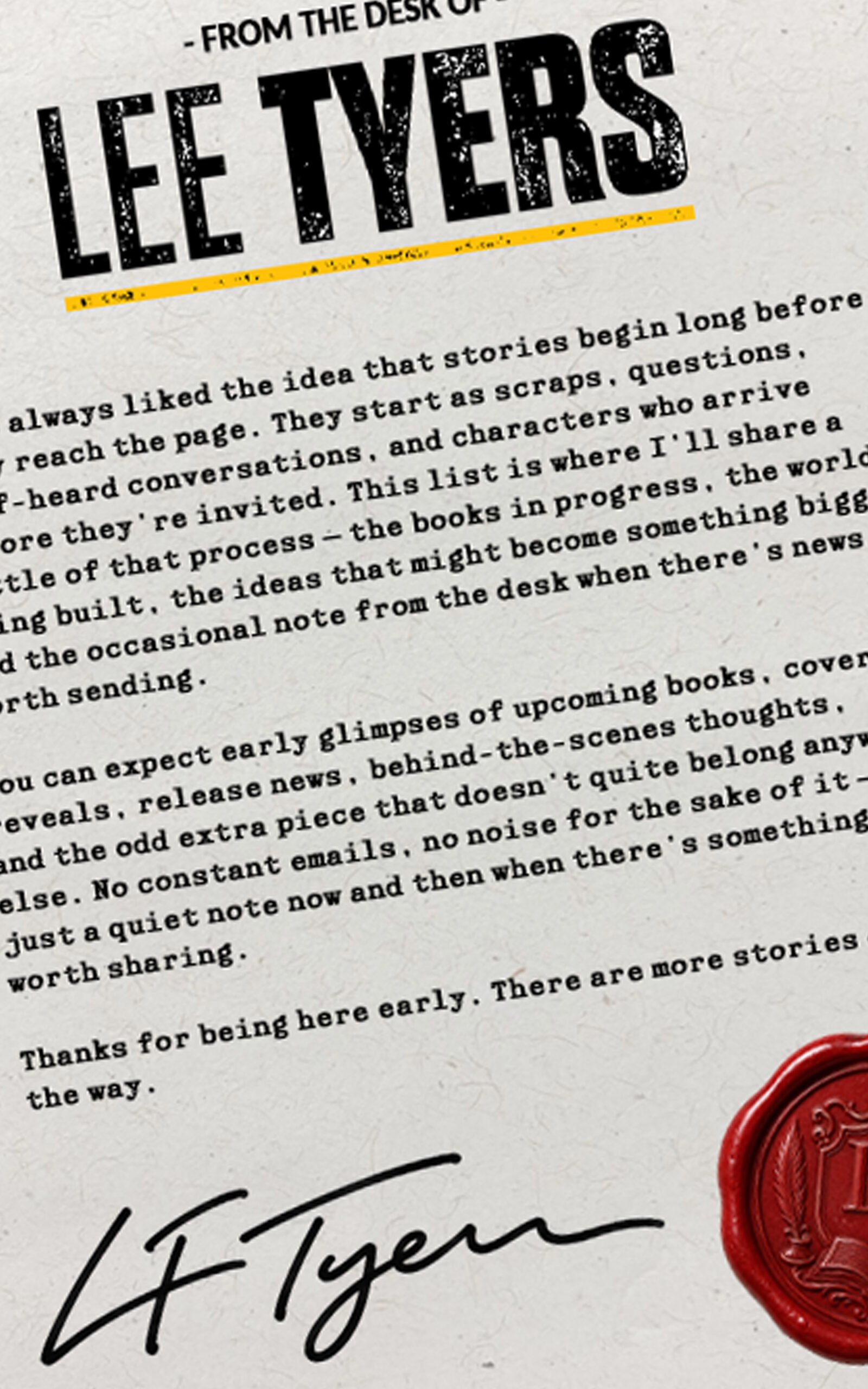 Sample newsletter from Lee Tyers